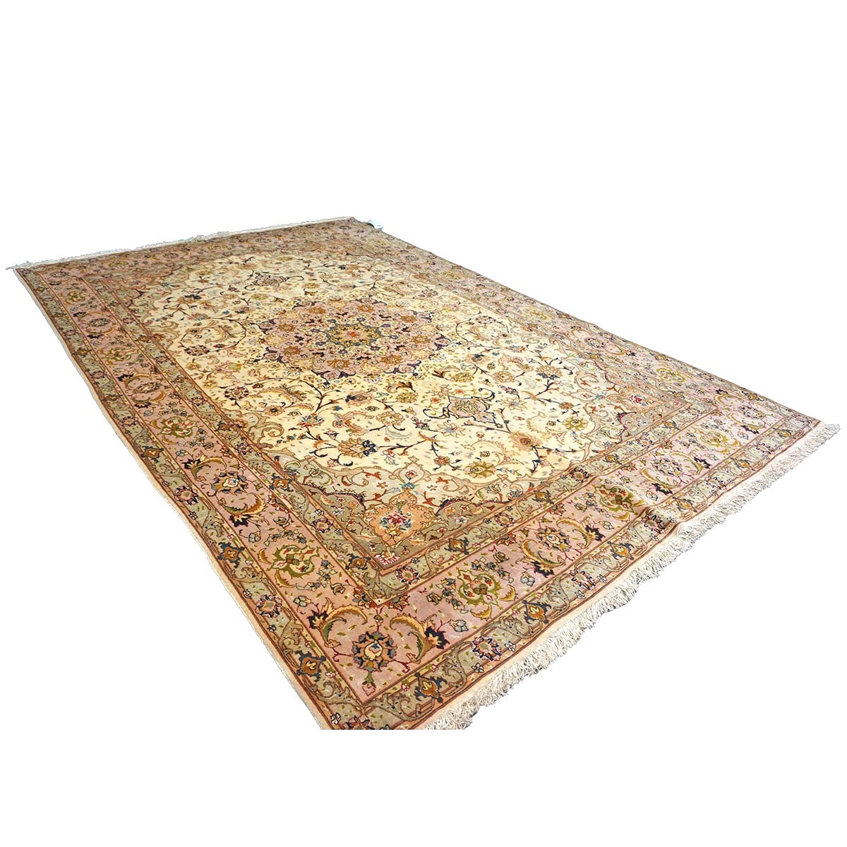 Vintage Persian Tabriz Wool 6x10 Ivory & Pink Handmade Area Rug #1143923