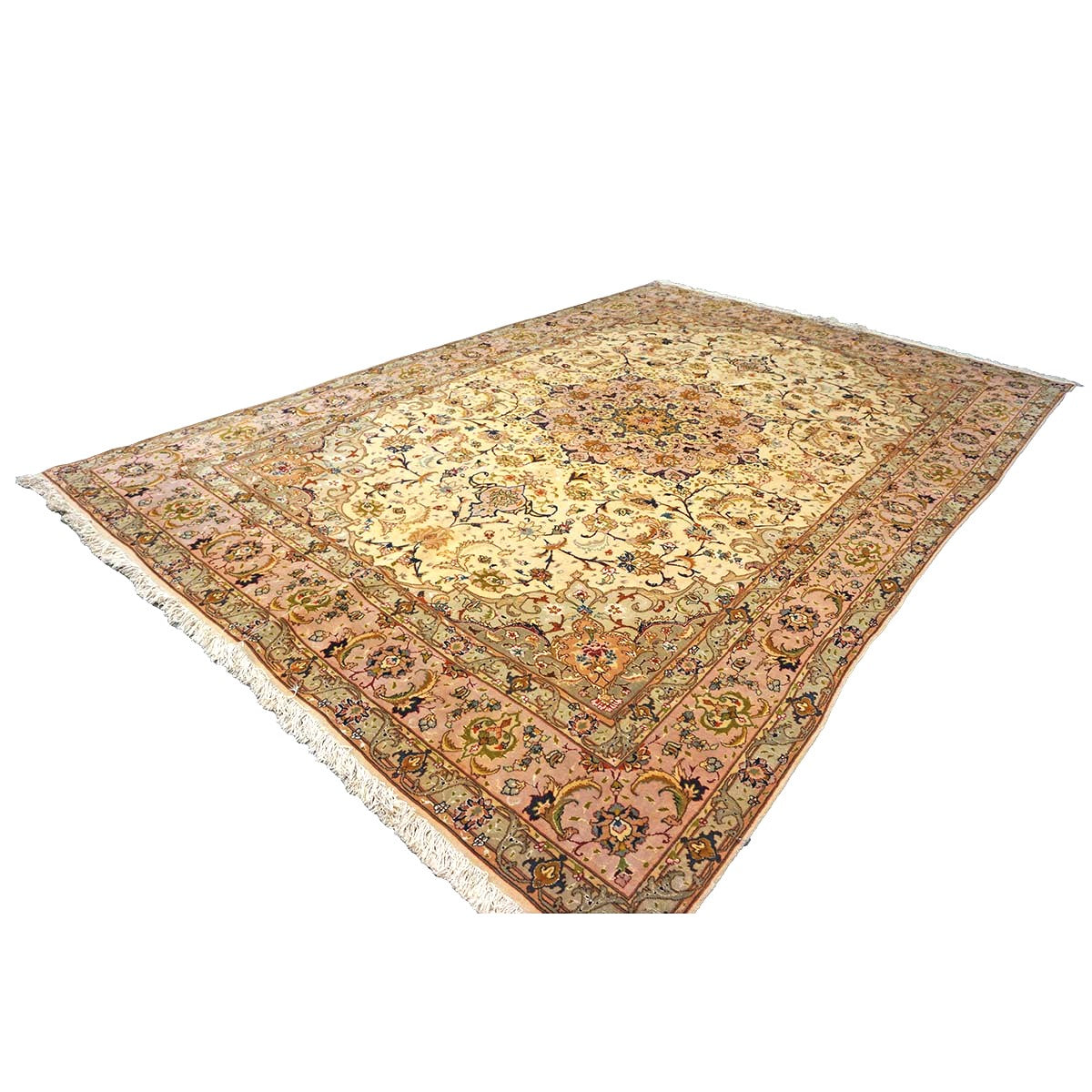 Vintage Persian Tabriz Wool 6x10 Ivory & Pink Handmade Area Rug #1143923