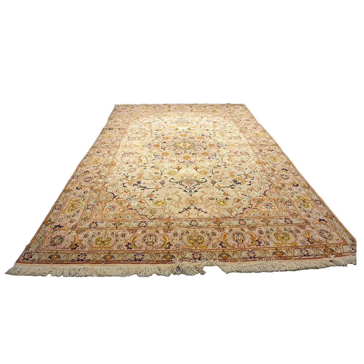 Vintage Persian Tabriz Wool 6x10 Ivory & Pink Handmade Area Rug #1143923