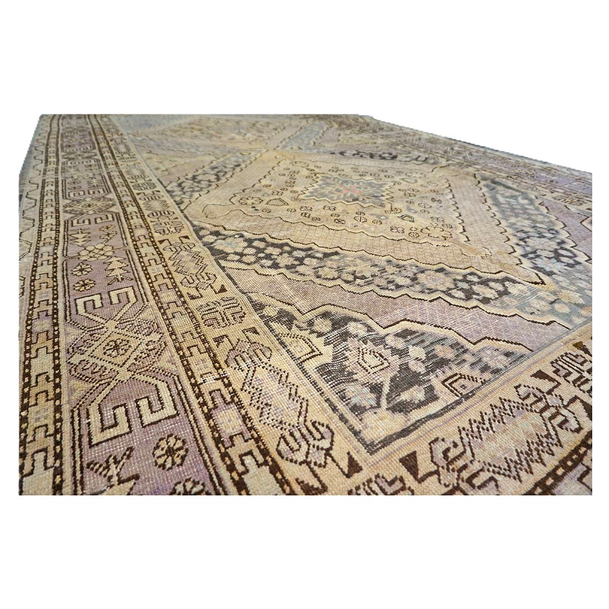 Antique East Turkestani Khotan Wool 6x13 Ivory, Charcoal & Lavender Handmade Gallery Rug #1143926