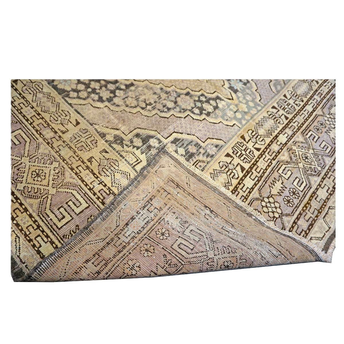 Antique East Turkestani Khotan Wool 6x13 Ivory, Charcoal & Lavender Handmade Gallery Rug #1143926