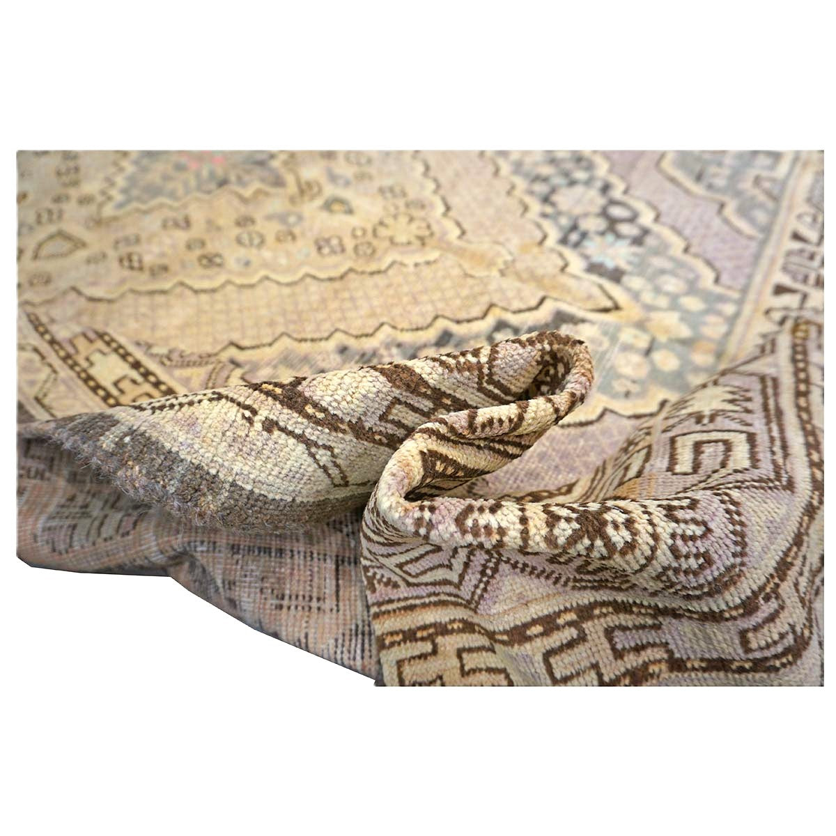 Antique East Turkestani Khotan Wool 6x13 Ivory, Charcoal & Lavender Handmade Gallery Rug #1143926