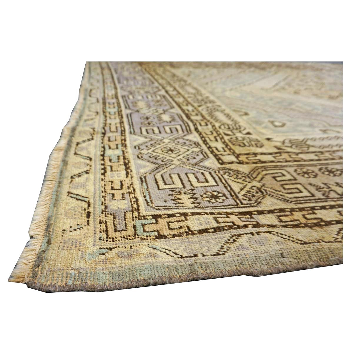 Antique East Turkestani Khotan Wool 6x13 Ivory, Charcoal & Lavender Handmade Gallery Rug #1143926