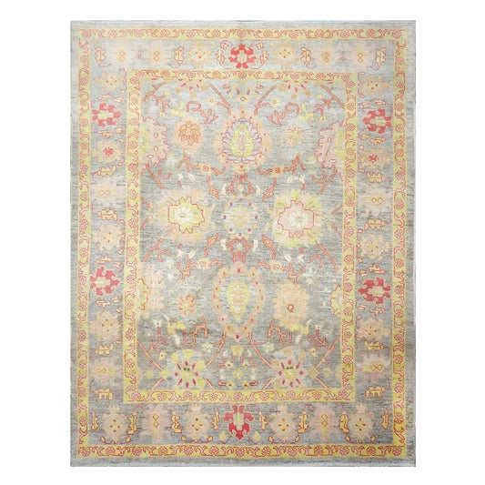 Persian Oushak Wool 8x11 Grey, Red, & Yellow Handmade Area Rug #1143973