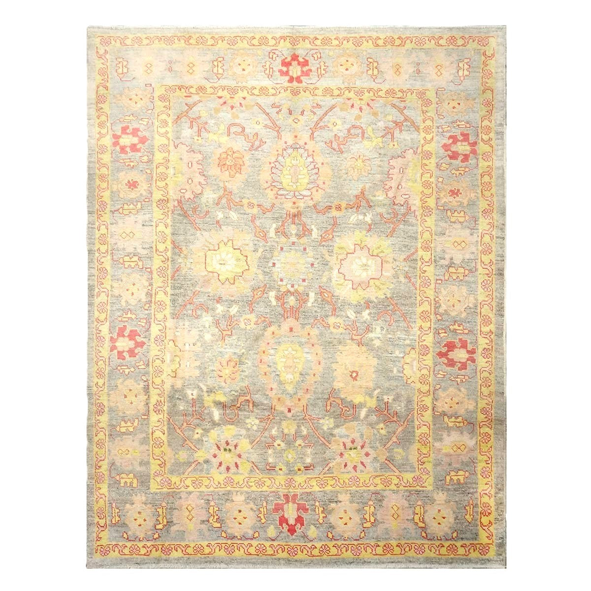 Persian Oushak Wool 8x11 Grey, Red, & Yellow Handmade Area Rug #1143973