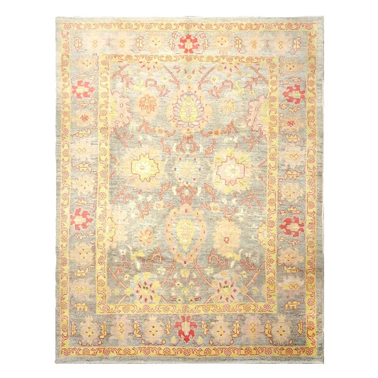 Persian Oushak Wool 8x11 Grey, Red, & Yellow Handmade Area Rug #1143973