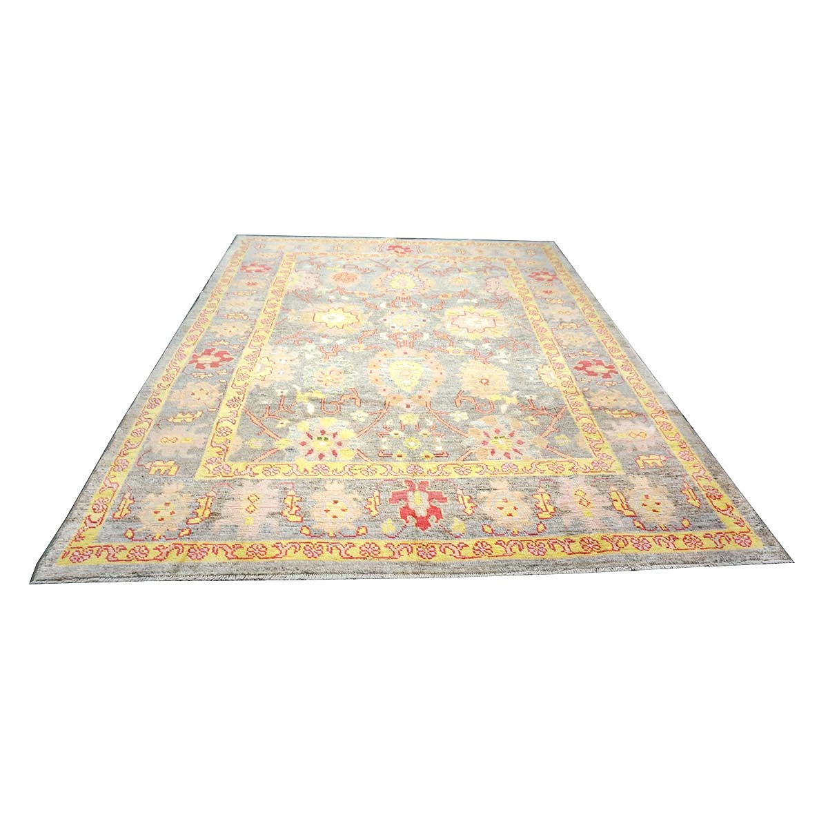 Persian Oushak Wool 8x11 Grey, Red, & Yellow Handmade Area Rug #1143973