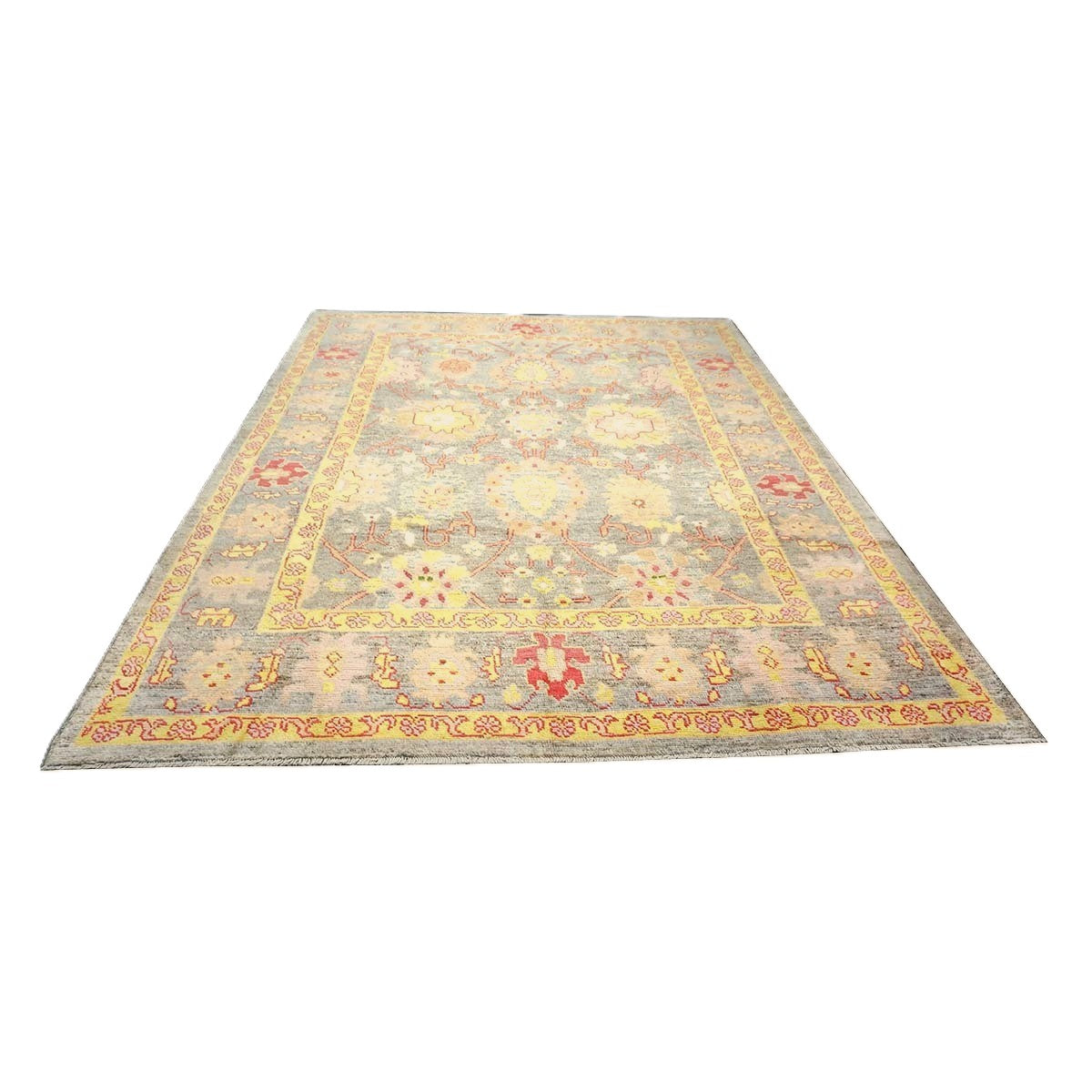 Persian Oushak Wool 8x11 Grey, Red, & Yellow Handmade Area Rug #1143973