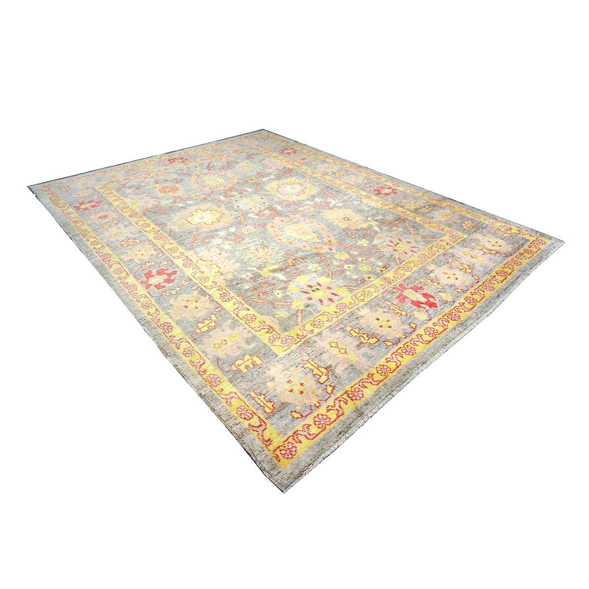 Persian Oushak Wool 8x11 Grey, Red, & Yellow Handmade Area Rug #1143973