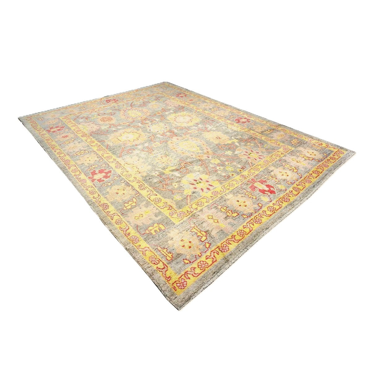 Persian Oushak Wool 8x11 Grey, Red, & Yellow Handmade Area Rug #1143973
