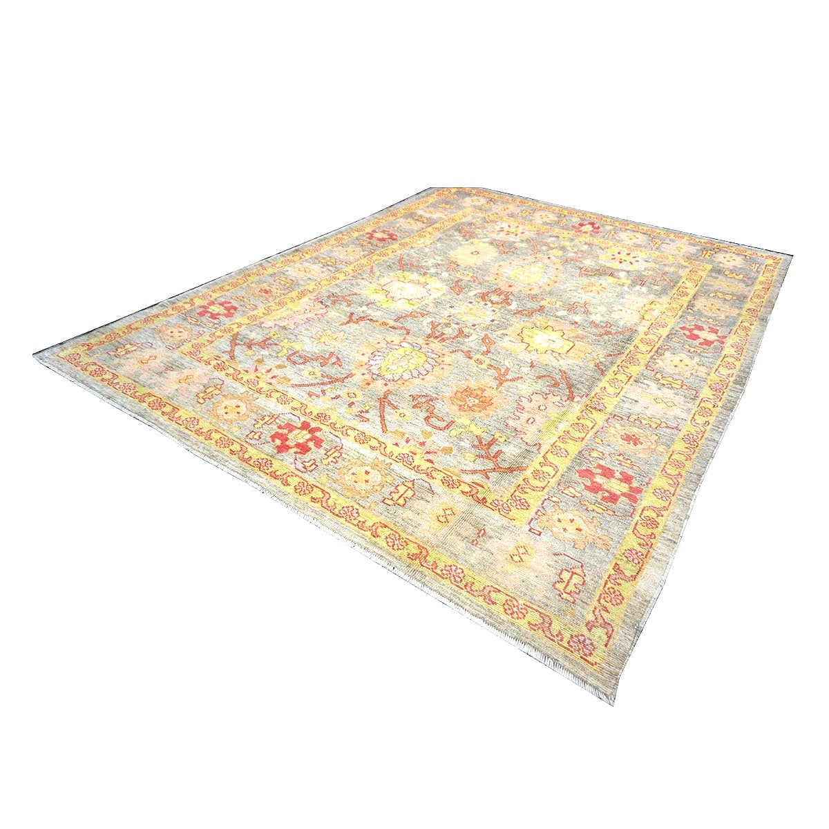 Persian Oushak Wool 8x11 Grey, Red, & Yellow Handmade Area Rug #1143973