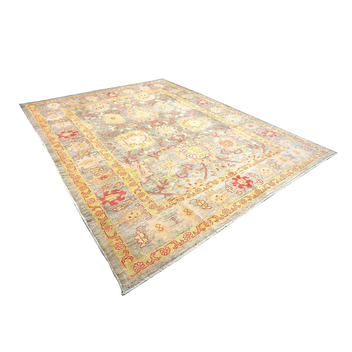 Persian Oushak Wool 8x11 Grey, Red, & Yellow Handmade Area Rug #1143973
