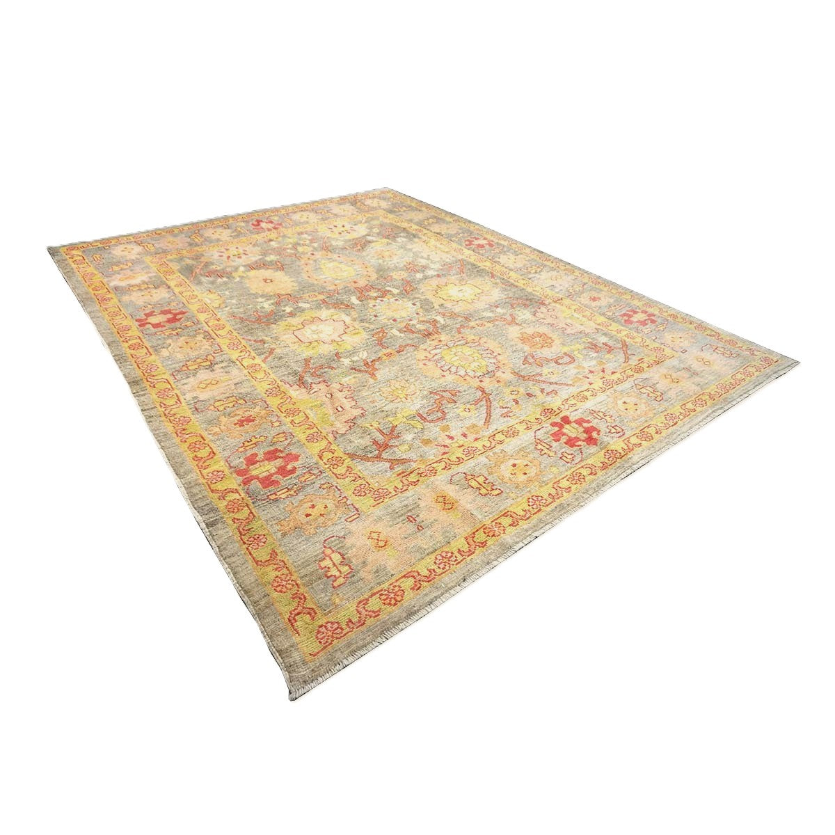 Persian Oushak Wool 8x11 Grey, Red, & Yellow Handmade Area Rug #1143973