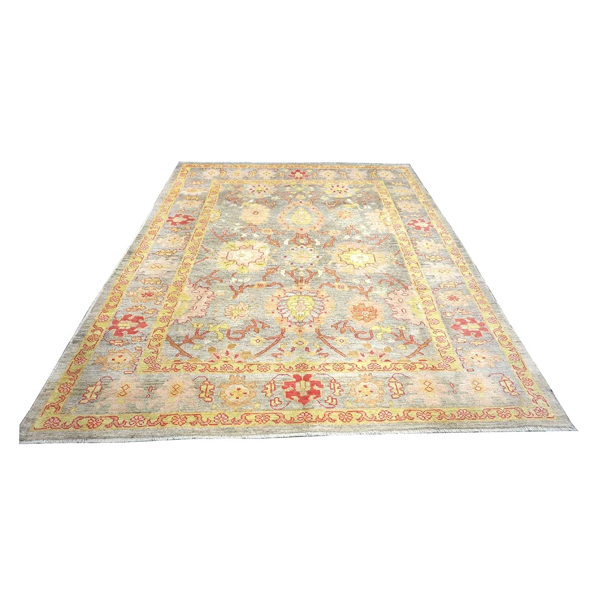 Persian Oushak Wool 8x11 Grey, Red, & Yellow Handmade Area Rug #1143973