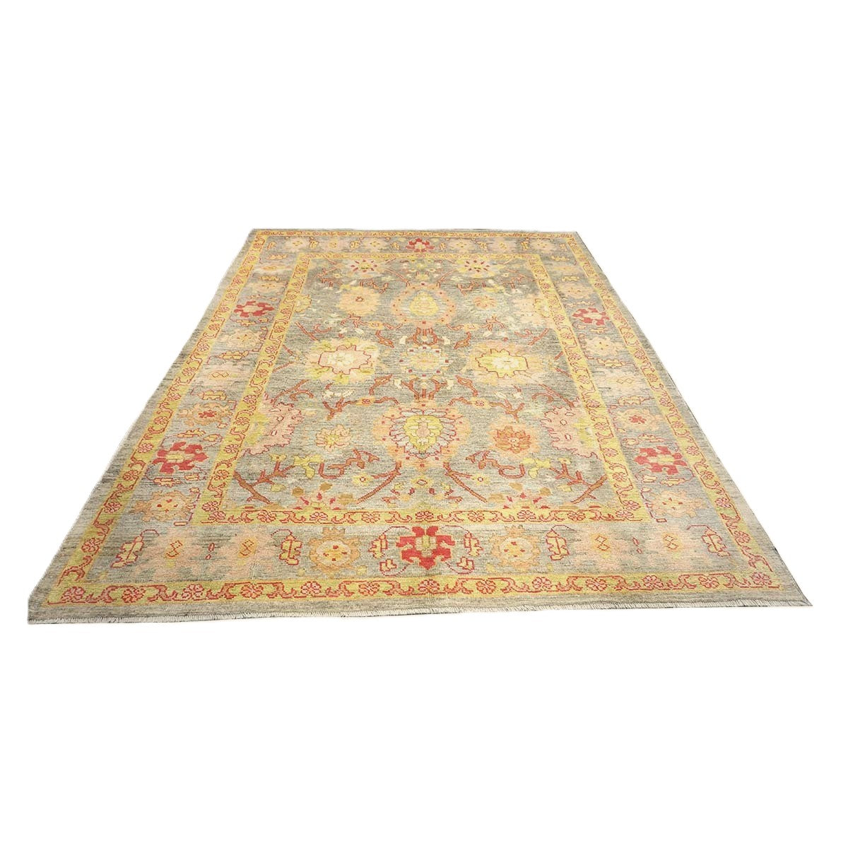 Persian Oushak Wool 8x11 Grey, Red, & Yellow Handmade Area Rug #1143973