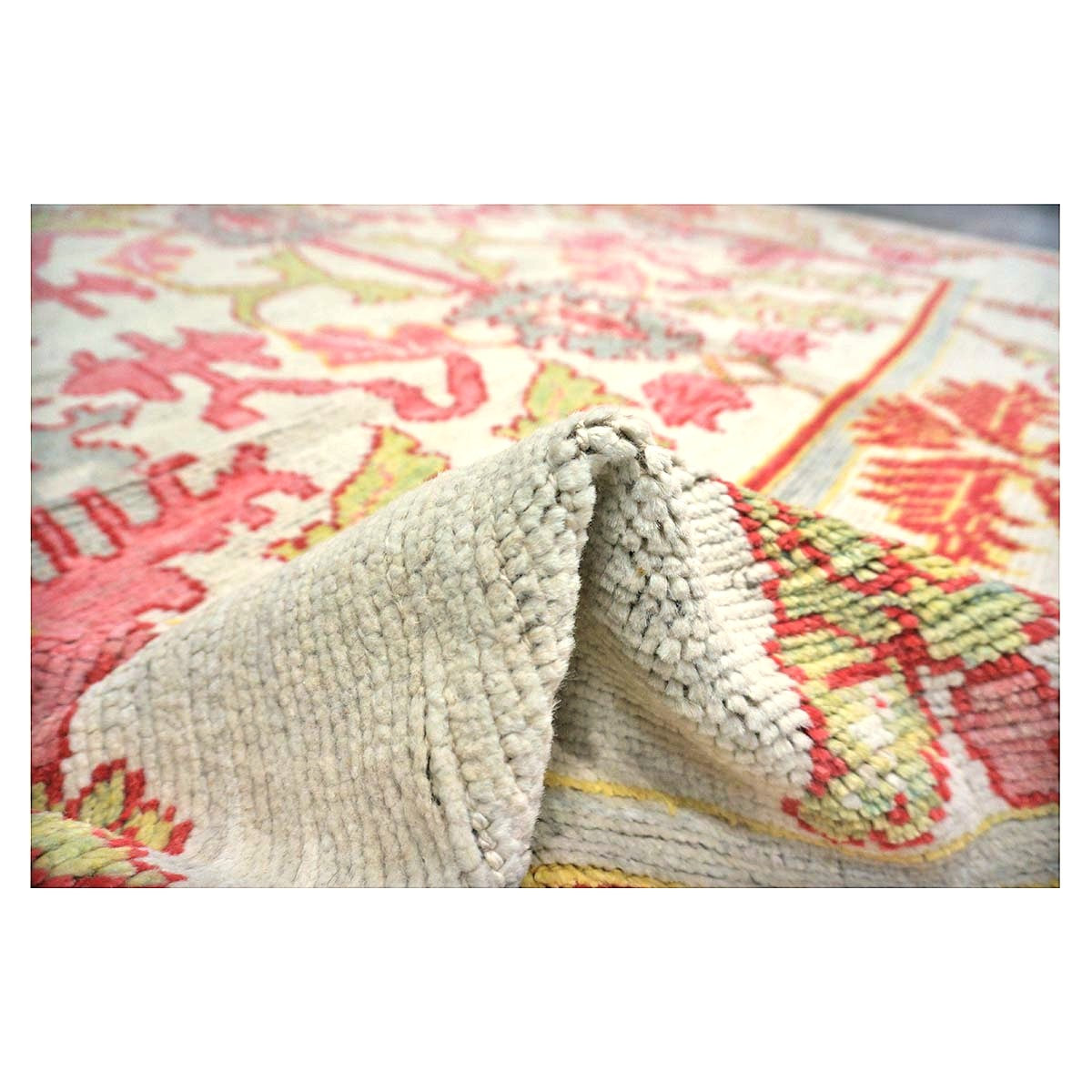 21st Century Persian Oushak Wool 8x11 Ivory, Pink, & Yellow Handmade Area Rug #1143979