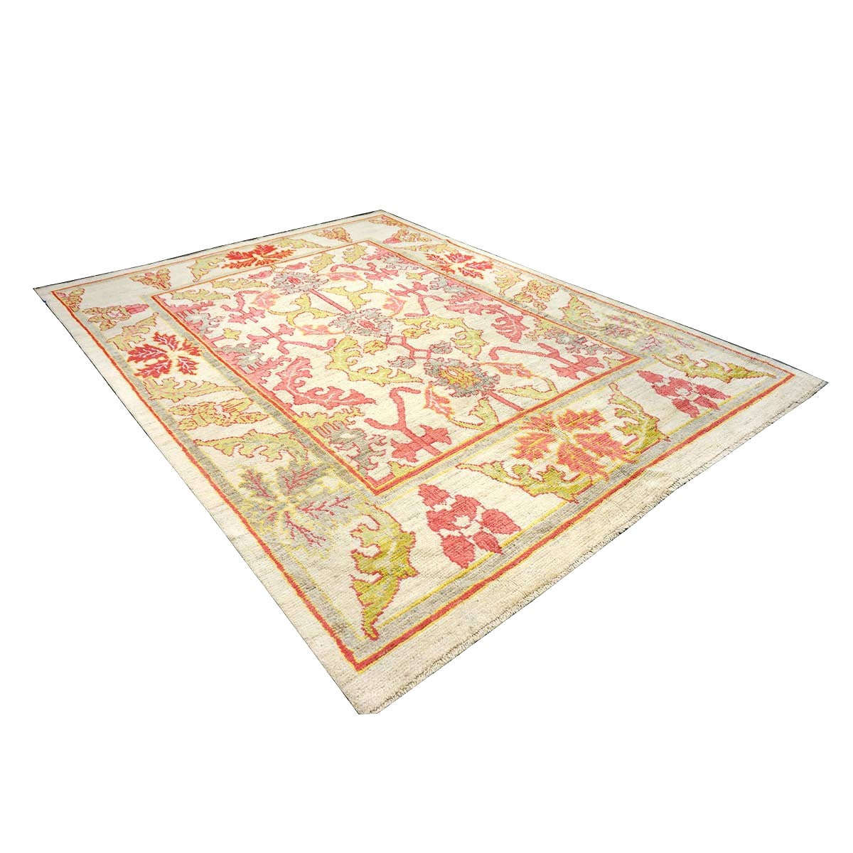21st Century Persian Oushak Wool 8x11 Ivory, Pink, & Yellow Handmade Area Rug #1143979