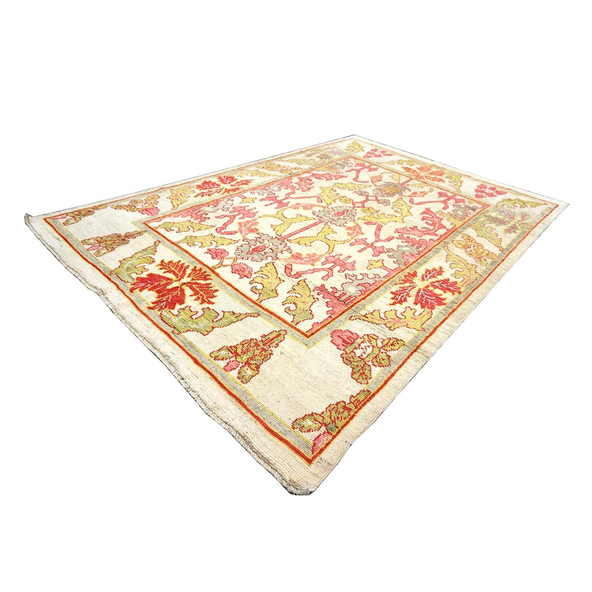 21st Century Persian Oushak Wool 8x11 Ivory, Pink, & Yellow Handmade Area Rug #1143979