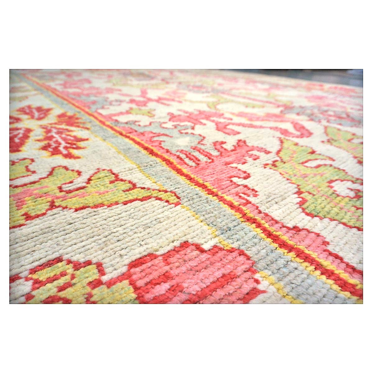 21st Century Persian Oushak Wool 8x11 Ivory, Pink, & Yellow Handmade Area Rug #1143979