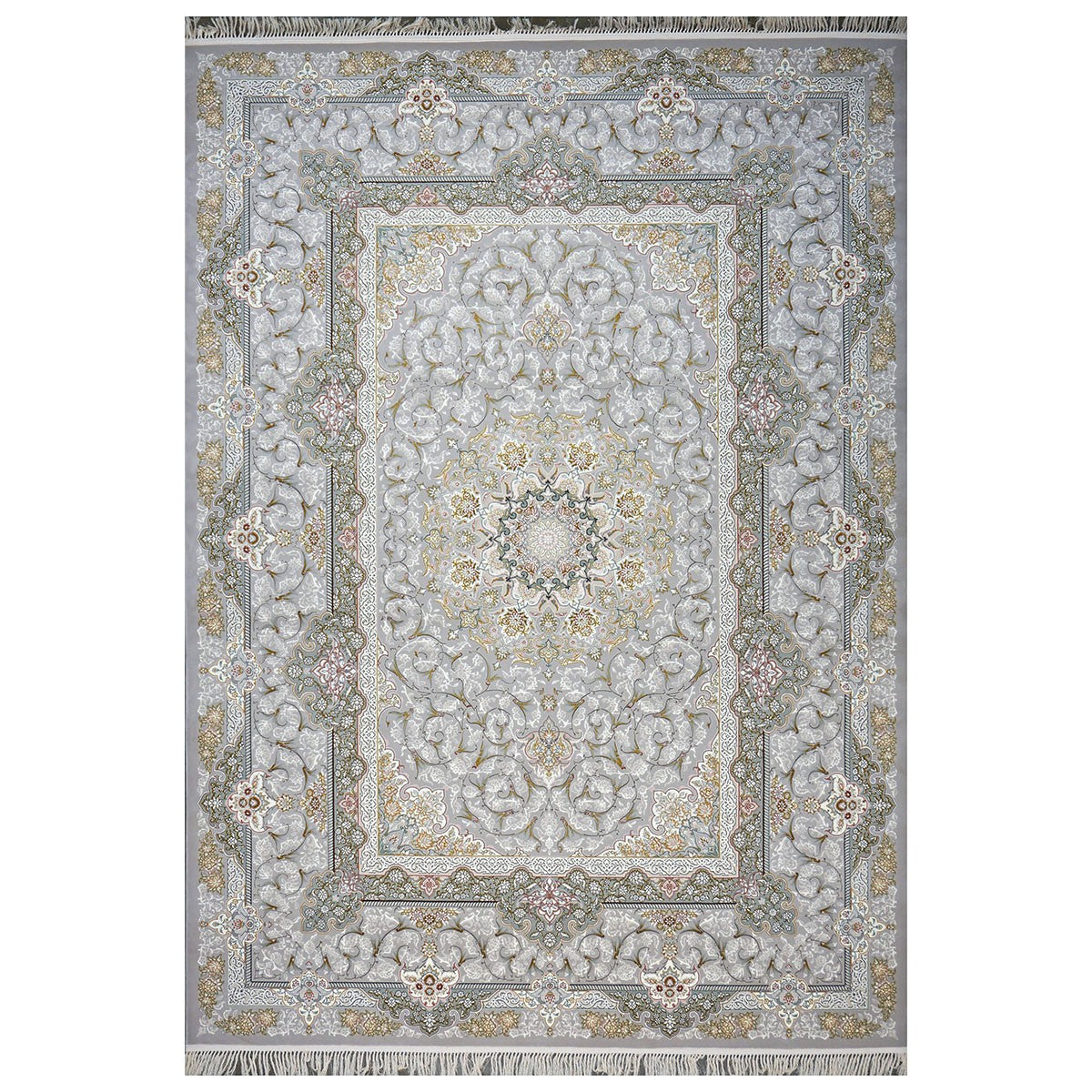 Turkish Tabriz Acrylic 8x12 Grey, Ivory & Gold Machine Made Area Rug #1144015