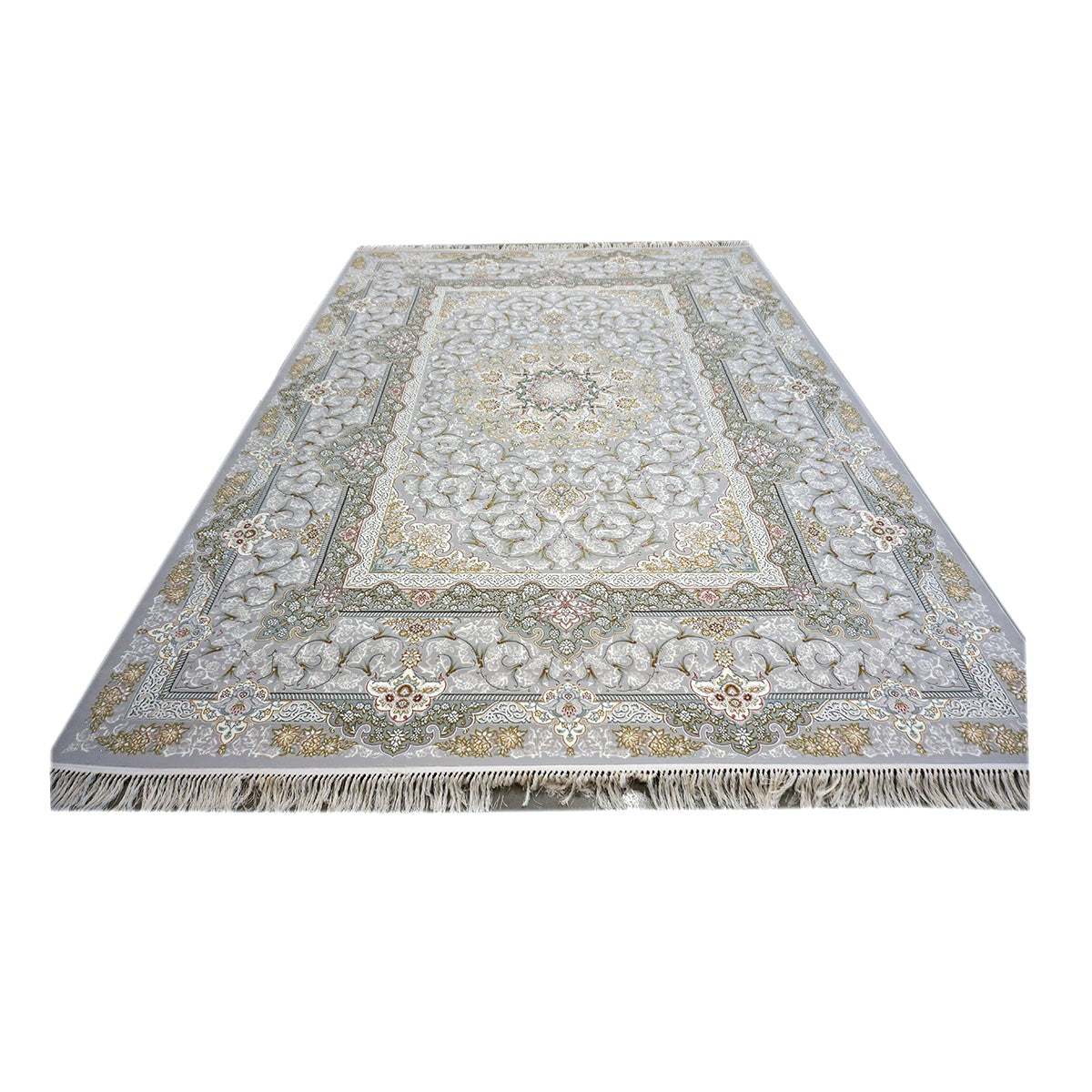 Turkish Tabriz Acrylic 8x12 Grey, Ivory & Gold Machine Made Area Rug #1144015