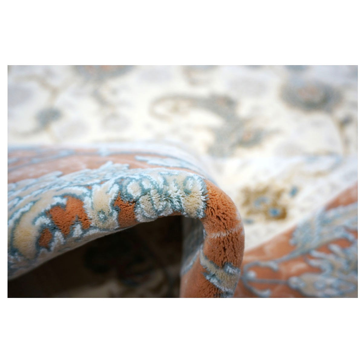 Turkish Tabriz Acrylic 10x13 Ivory, Salmon & Blue Machine Made Area Rug #1144022