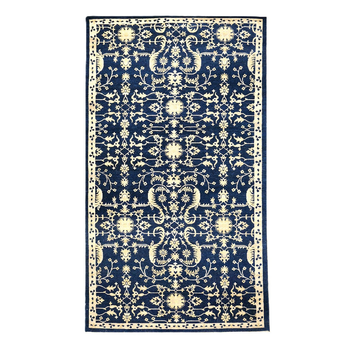 Afghan Sultanabad Wool 6x10 Navy Blue & Ivory Handmade Area Rug #1144038