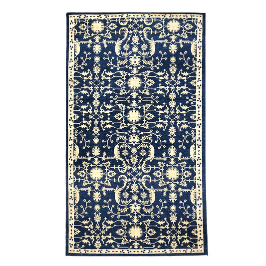 Afghan Sultanabad Wool 6x10 Navy Blue & Ivory Handmade Area Rug #1144038