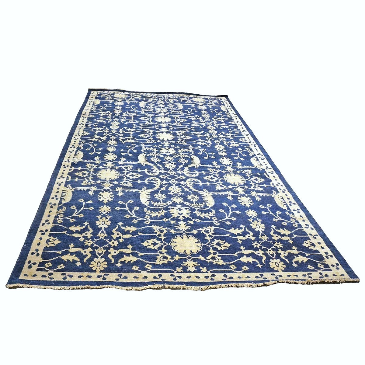 Afghan Sultanabad Wool 6x10 Navy Blue & Ivory Handmade Area Rug #1144038