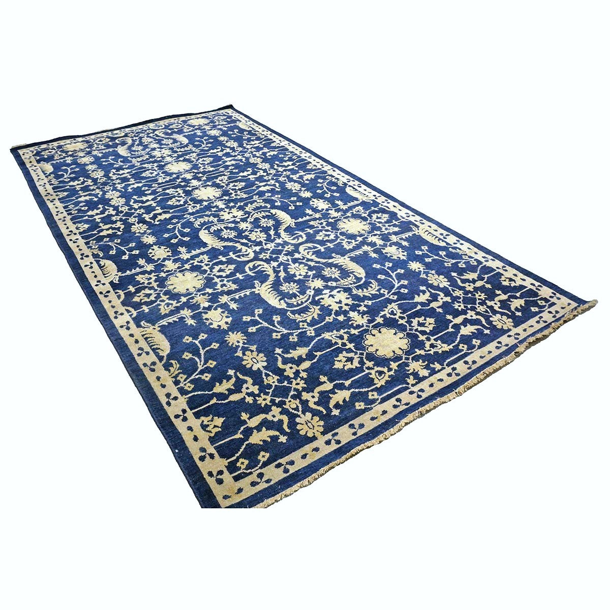 Afghan Sultanabad Wool 6x10 Navy Blue & Ivory Handmade Area Rug #1144038