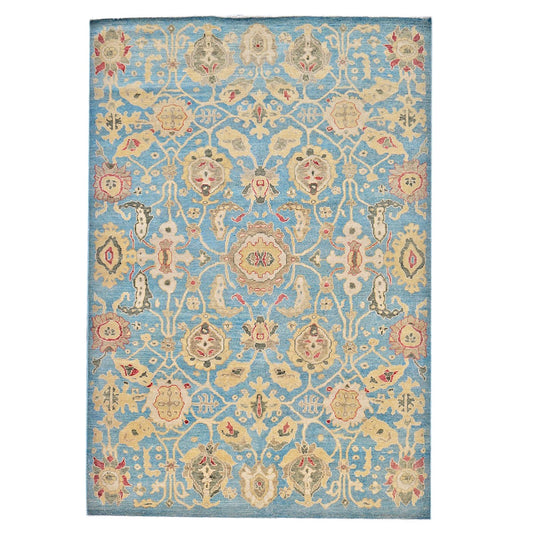Afghan Sultanabad Wool 6x9 Light Blue & Tan Handmade Area Rug #1144039