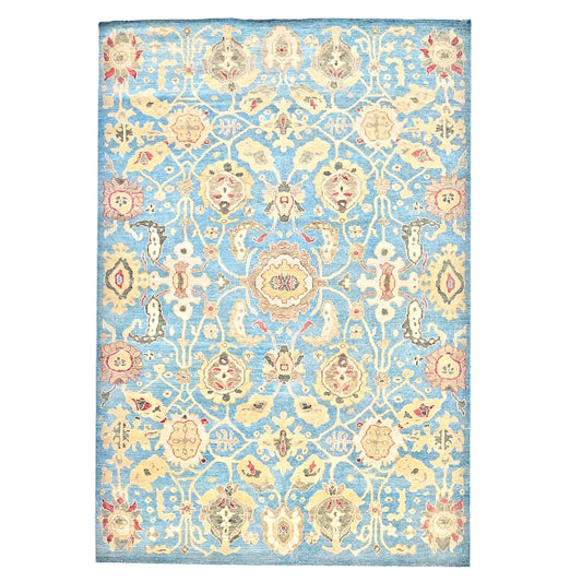 Afghan Sultanabad Wool 6x9 Light Blue & Tan Handmade Area Rug #1144039