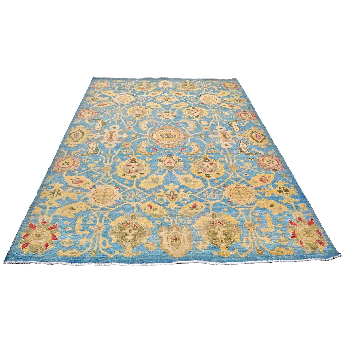 Afghan Sultanabad Wool 6x9 Light Blue & Tan Handmade Area Rug #1144039