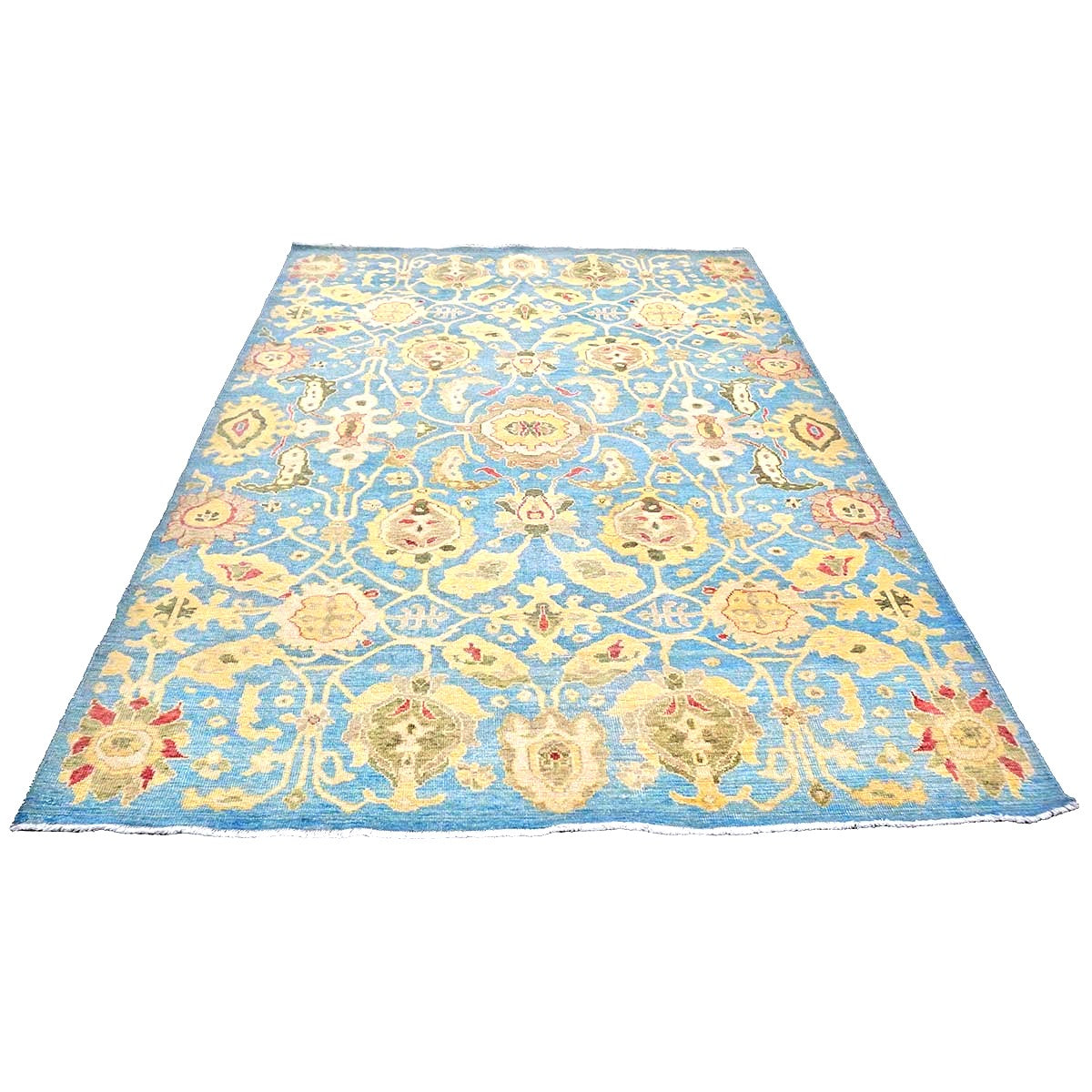 Afghan Sultanabad Wool 6x9 Light Blue & Tan Handmade Area Rug #1144039