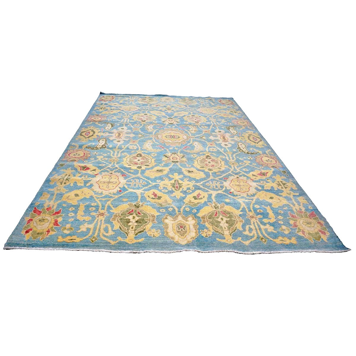Afghan Sultanabad Wool 6x9 Light Blue & Tan Handmade Area Rug #1144039