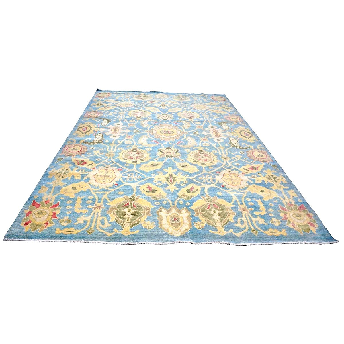 Afghan Sultanabad Wool 6x9 Light Blue & Tan Handmade Area Rug #1144039