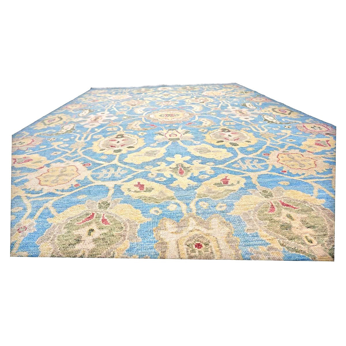 Afghan Sultanabad Wool 6x9 Light Blue & Tan Handmade Area Rug #1144039