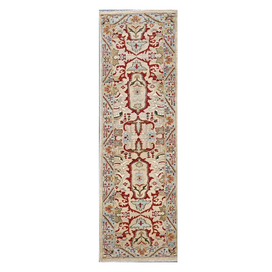 Afghan Sultanabad Wool 3x10 Tan, Red & Light Blue Handmade Runner Rug #1144042