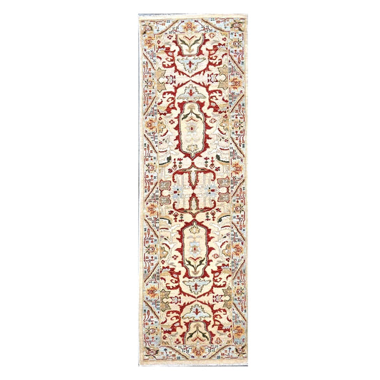 Afghan Sultanabad Wool 3x10 Tan, Red & Light Blue Handmade Runner Rug #1144042