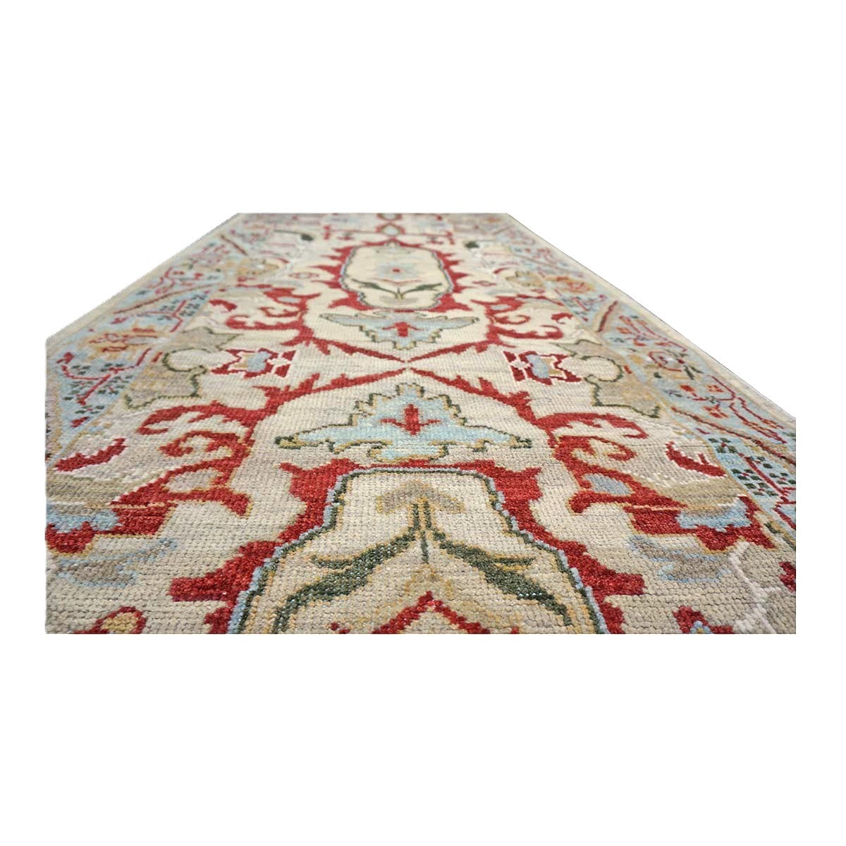 Afghan Sultanabad Wool 3x10 Tan, Red & Light Blue Handmade Runner Rug #1144042