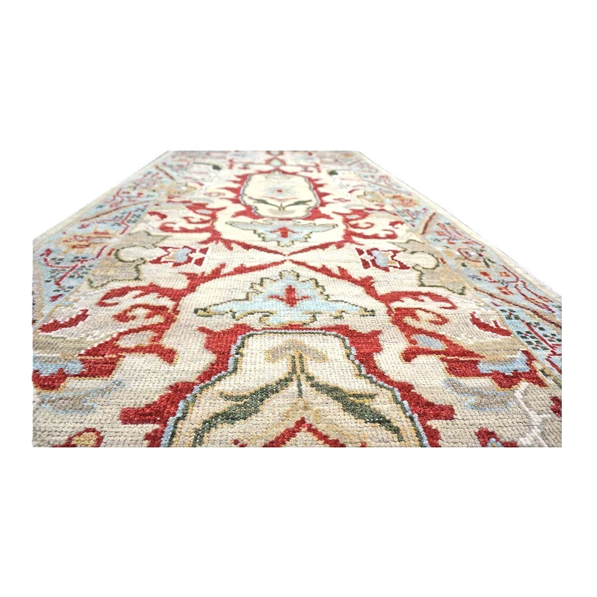 Afghan Sultanabad Wool 3x10 Tan, Red & Light Blue Handmade Runner Rug #1144042