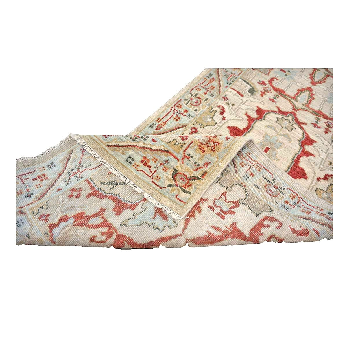 Afghan Sultanabad Wool 3x10 Tan, Ivory, Red & Light Blue Handmade Area Rug #1144044