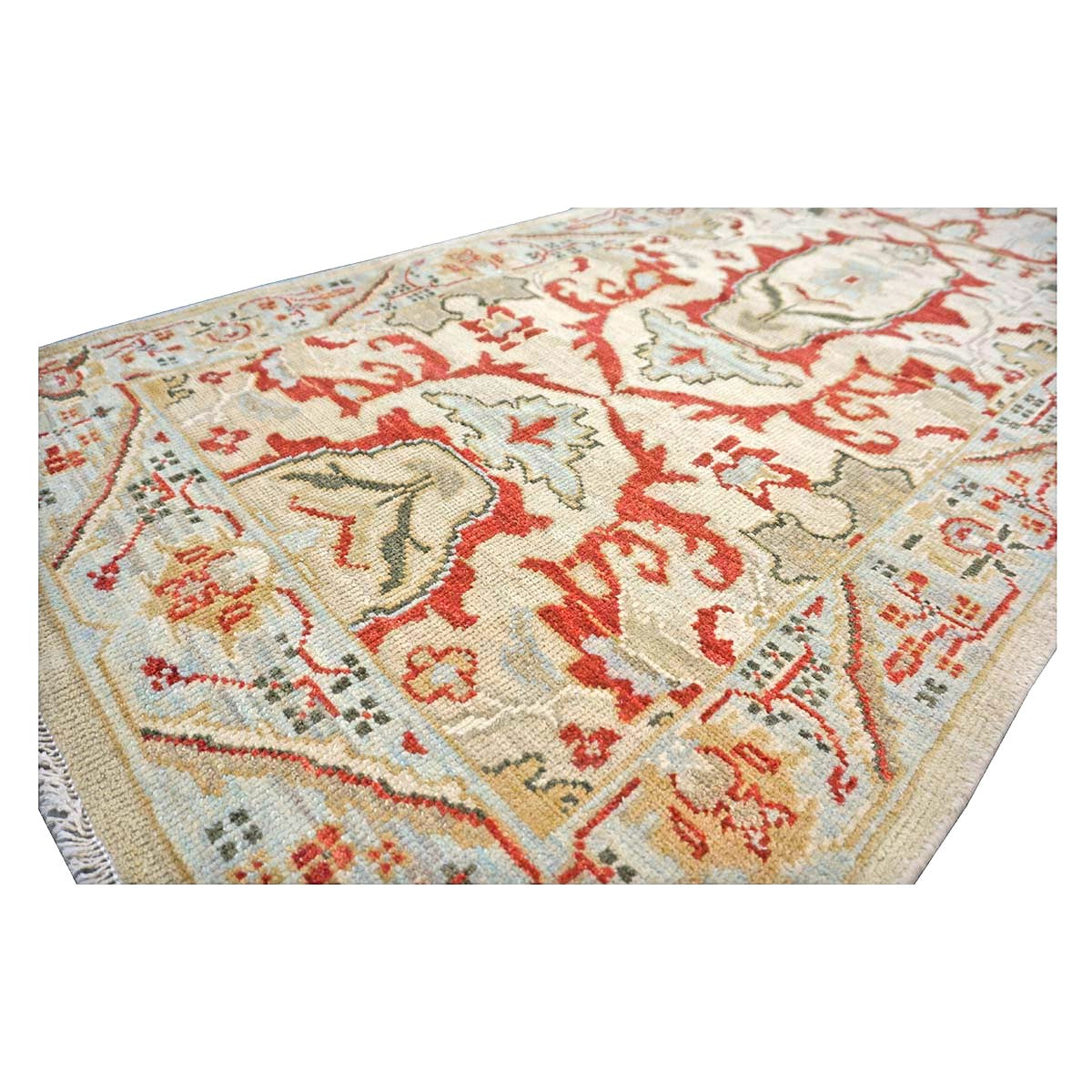 Afghan Sultanabad Wool 3x10 Tan, Ivory, Red & Light Blue Handmade Area Rug #1144044