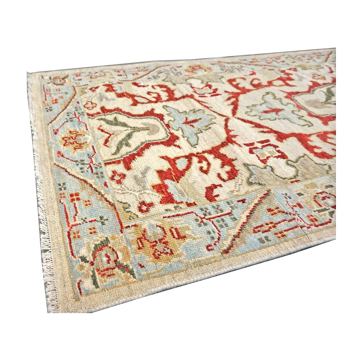 Afghan Sultanabad Wool 3x10 Tan, Ivory, Red & Light Blue Handmade Area Rug #1144044