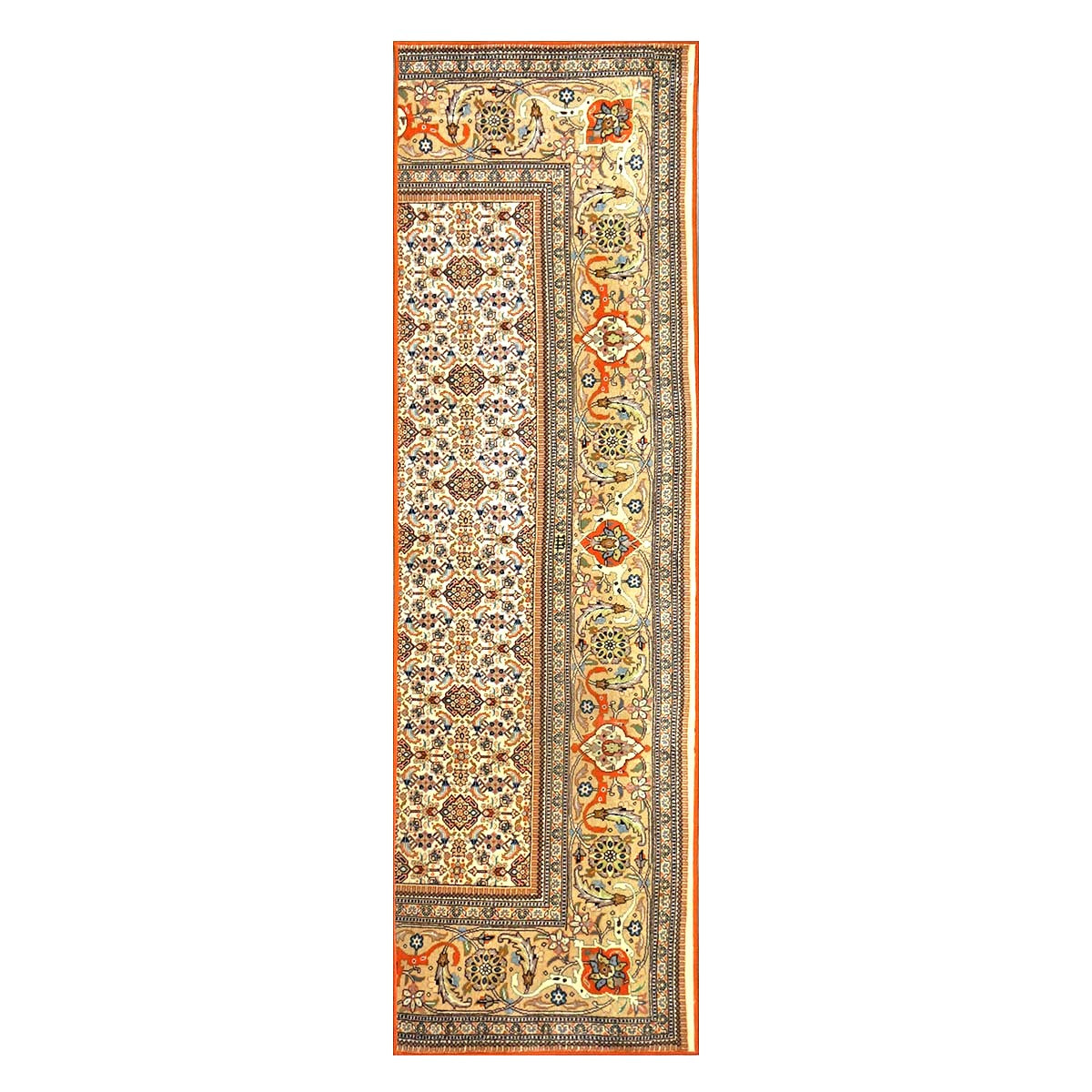 Vintage Persian Tabriz Taba Tabai Wool 3x10 Orange & Ivory Handmade Runner Rug #1144062
