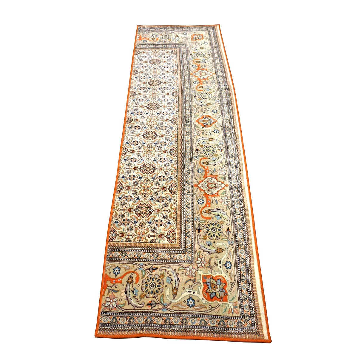Vintage Persian Tabriz Taba Tabai Wool 3x10 Orange & Ivory Handmade Runner Rug #1144062