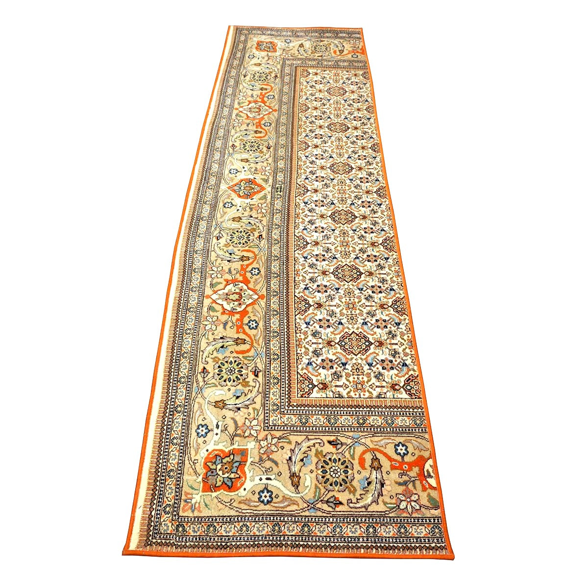Vintage Persian Tabriz Taba Tabai Wool 3x10 Orange & Ivory Handmade Runner Rug #1144062