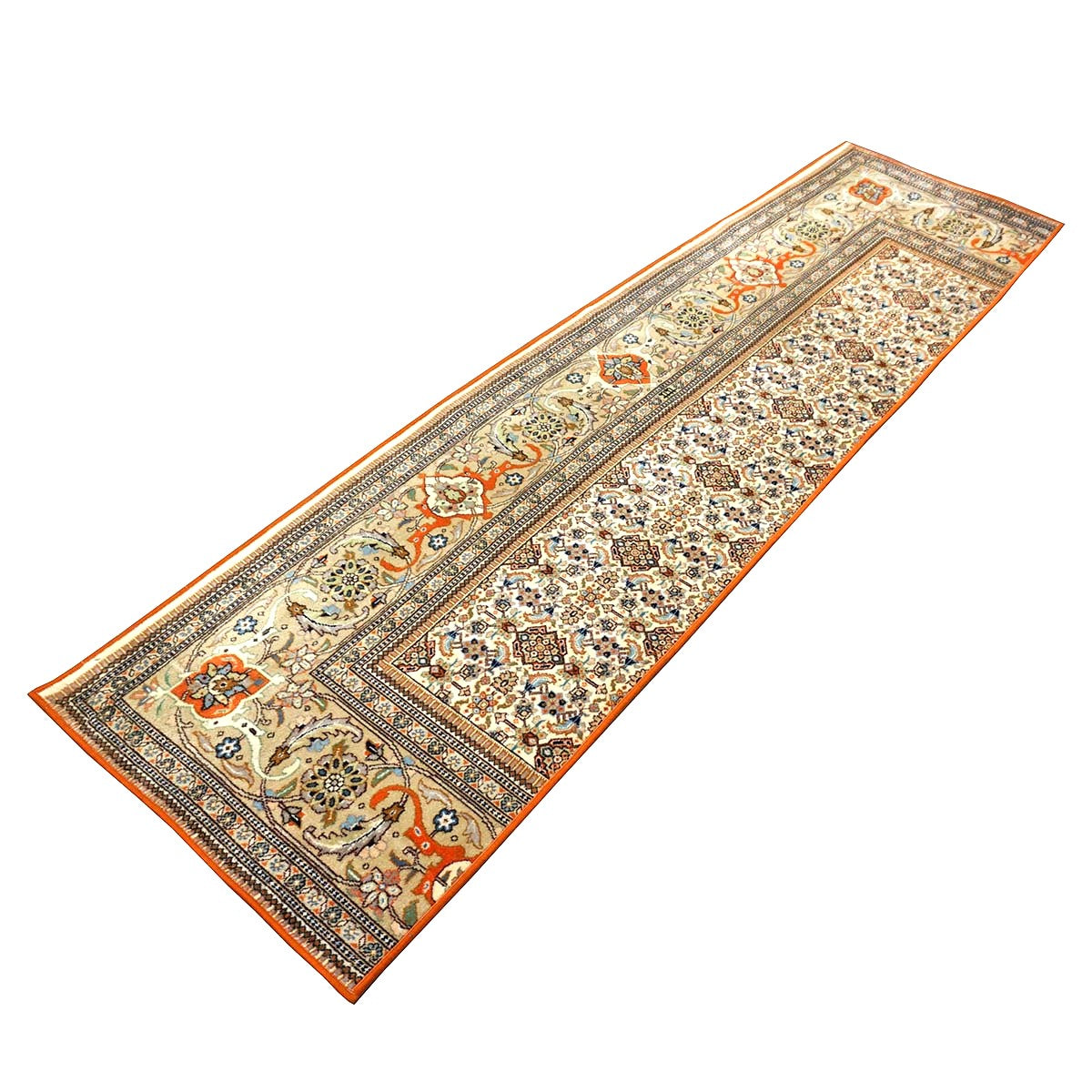 Vintage Persian Tabriz Taba Tabai Wool 3x10 Orange & Ivory Handmade Runner Rug #1144062