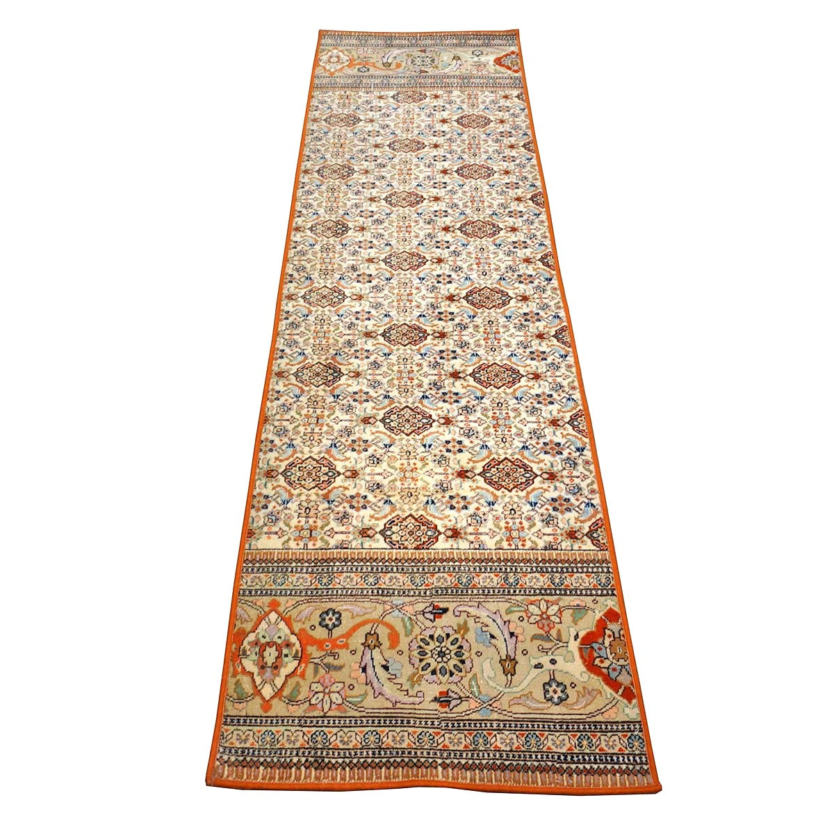 Vintage Persian Tabriz Taba Tabai Wool 3x10 Orange & Ivory Handmade Runner Rug #1144063