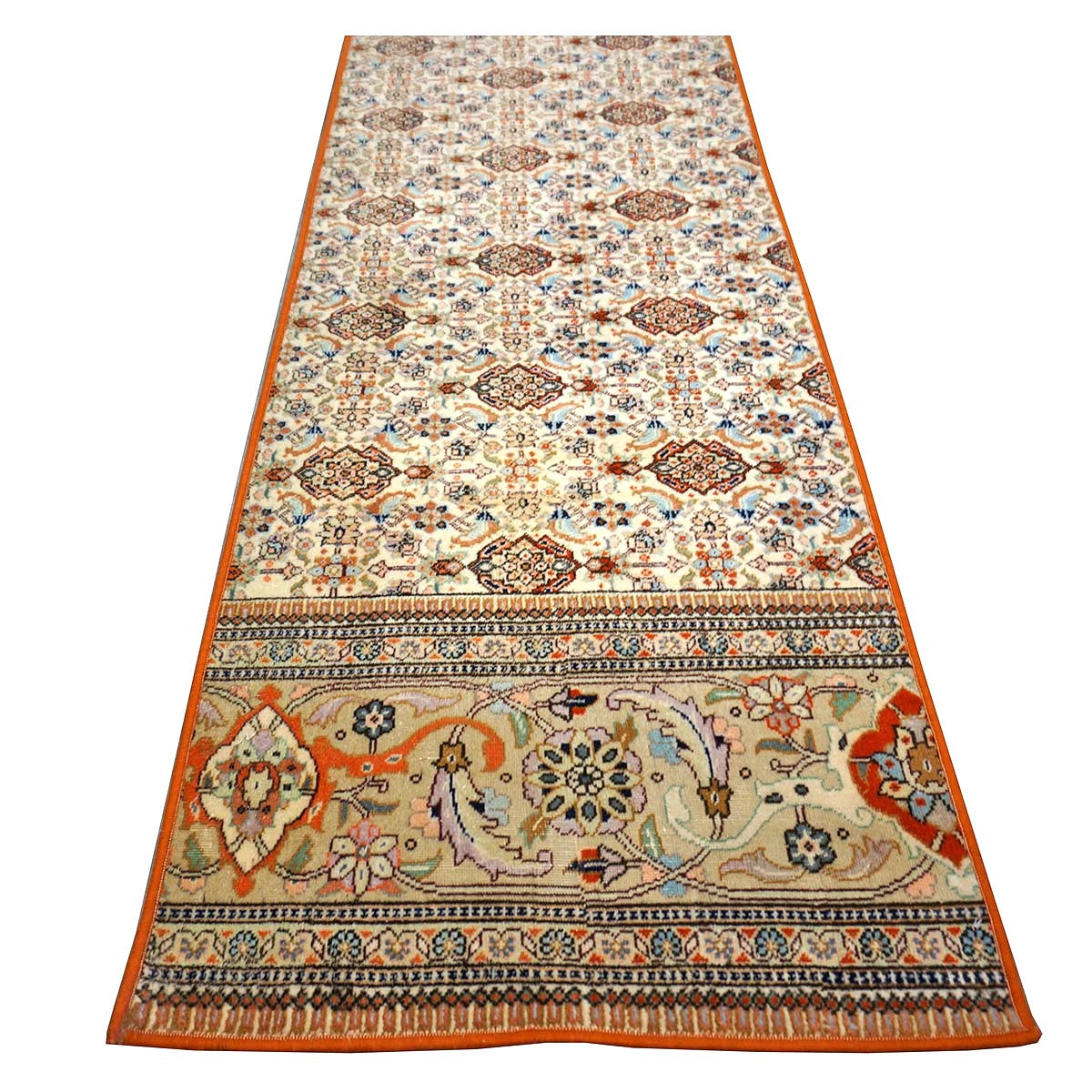 Vintage Persian Tabriz Taba Tabai Wool 3x10 Orange & Ivory Handmade Runner Rug #1144063